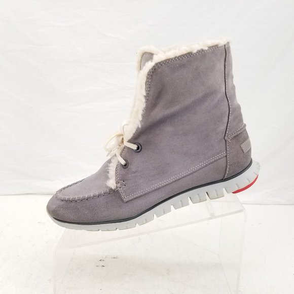 Cole Haan ZeroGrand Shearling Gray Suede Waterproof Fur Chukka Bootie Size 9.5 B - Picture 4 of 11